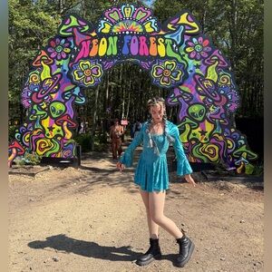 NWOT Free People Bali Tightrope Romper In Turquoise Combo Size S